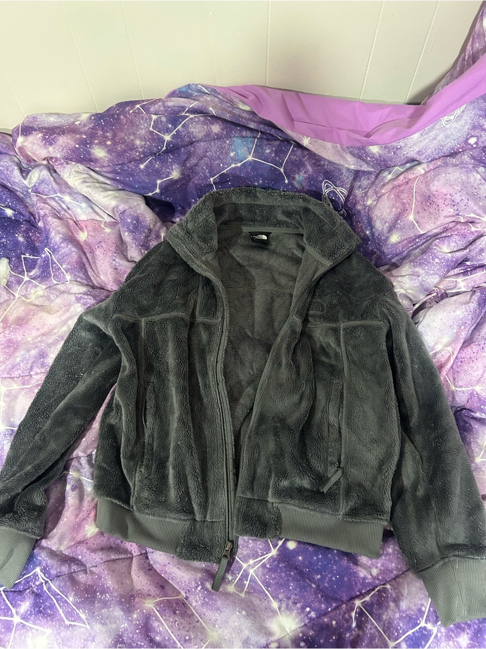The North Face Plush Full‑Zip Teddy Jacket - Charcoal Gray